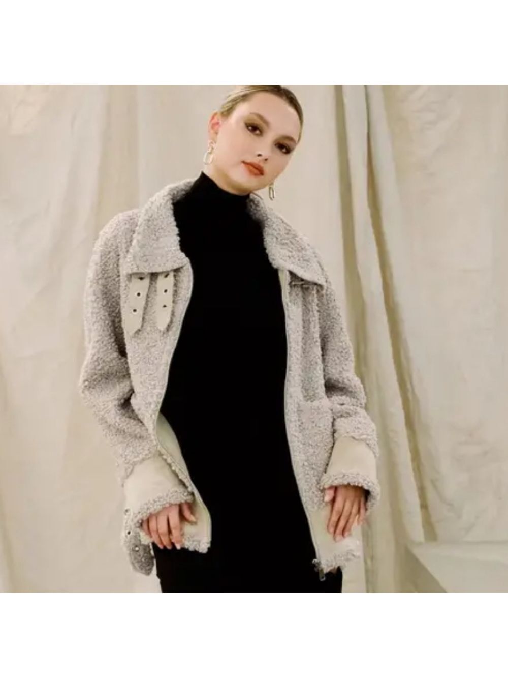 Jules Kae S Teddy Moto Vegan Leather Faux Fur Sherpa Jacket Coat